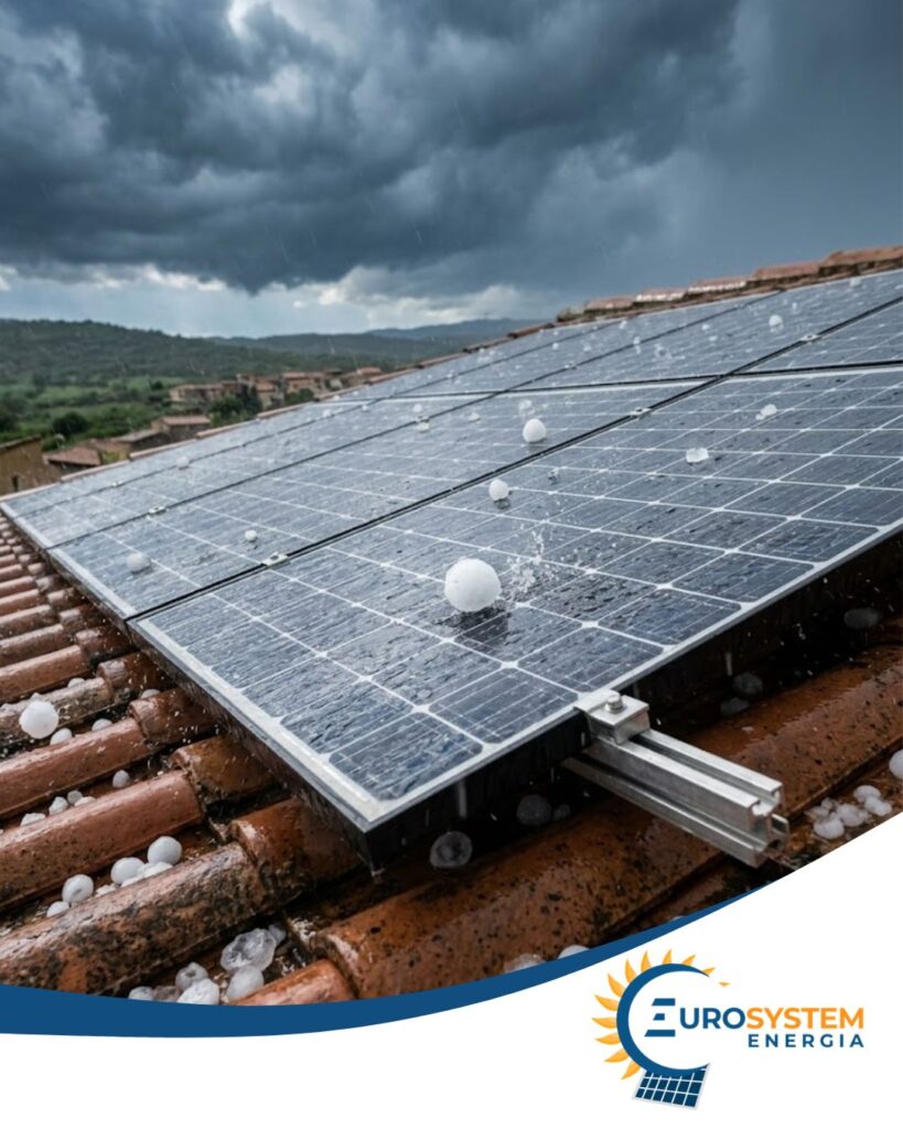 casa con pannelli fotovoltaici e grandine